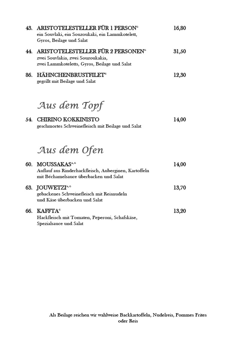Restaurant Aristoteles Berlin - Mariendorf Speisekarte 4